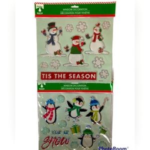 Set of 2 - Christmas House Window Decoration Stickers Snowmen & Penguins NEW